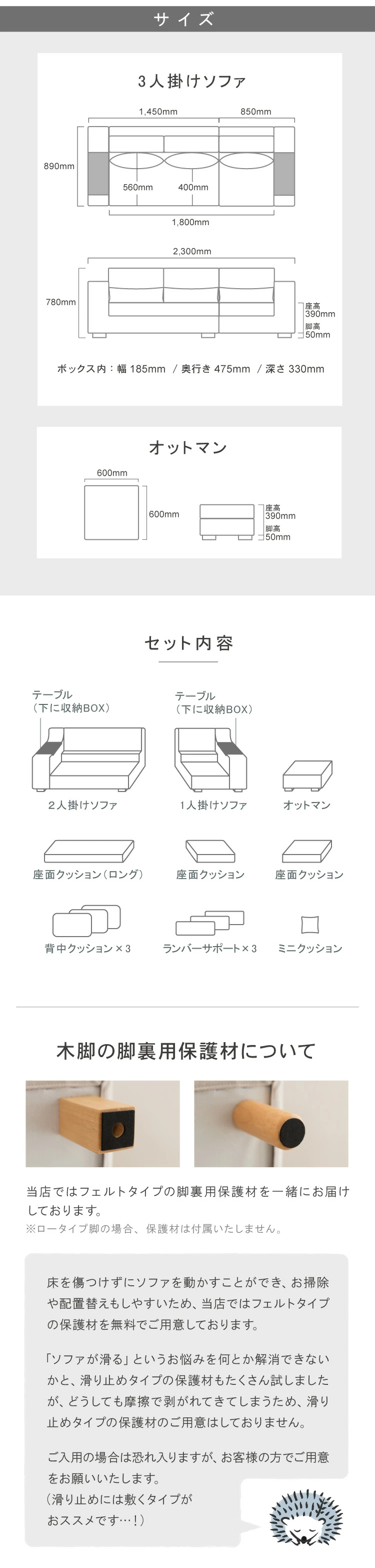 サイズ、セット内容