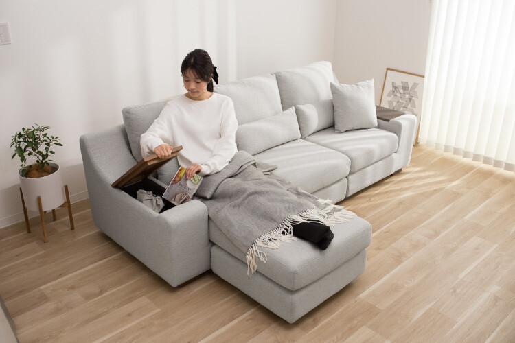収納ボックスとテーブル付きソファ　ベロニカの全体イメージ